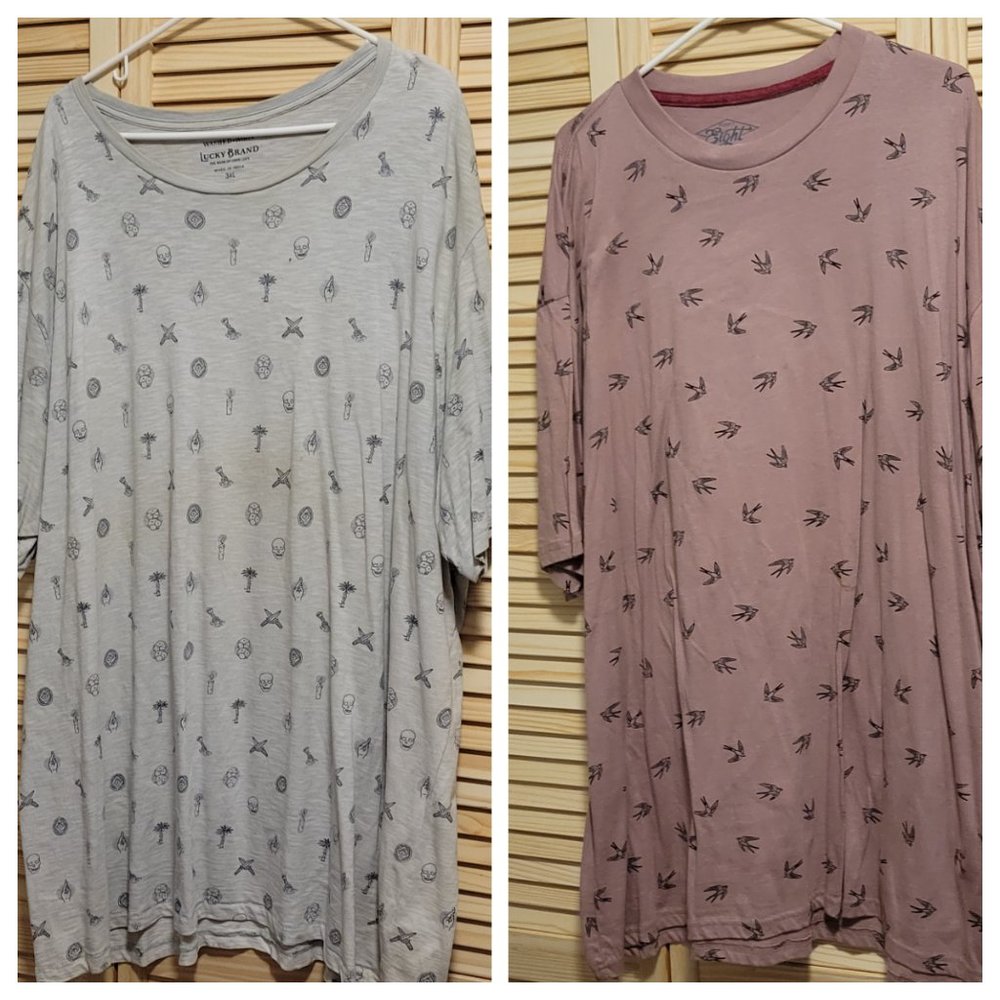 Mens Doodle Graphic Tee Bundle - 3XL, Gray, Mauve/Pink